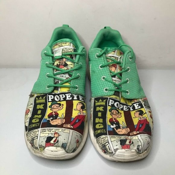 Nike Roshe Run Popeye Cartoon Novelty Sneaker Mens 9 Green Lace Up RARE Shoe - Picture 2 of 11